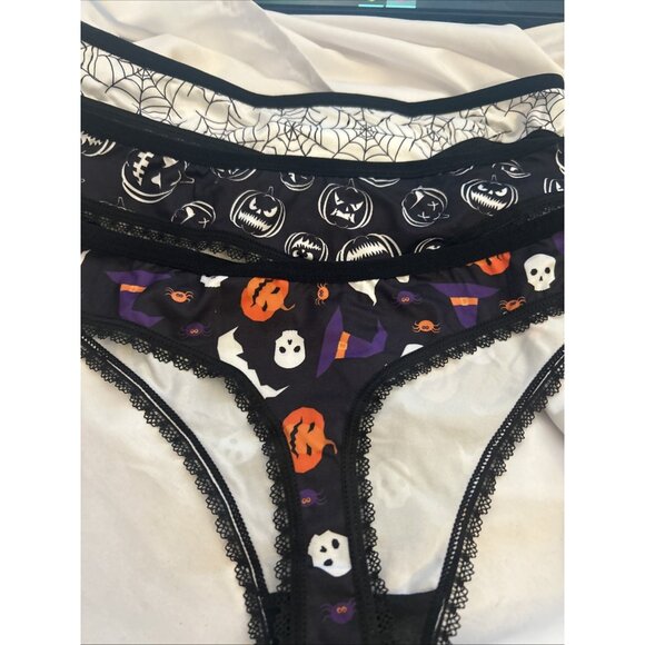 Morvia 3pk lace trim Bikini Goth Skater Emo panties M Webs Witch  Jack-o-lantern - Picture 1 of 10